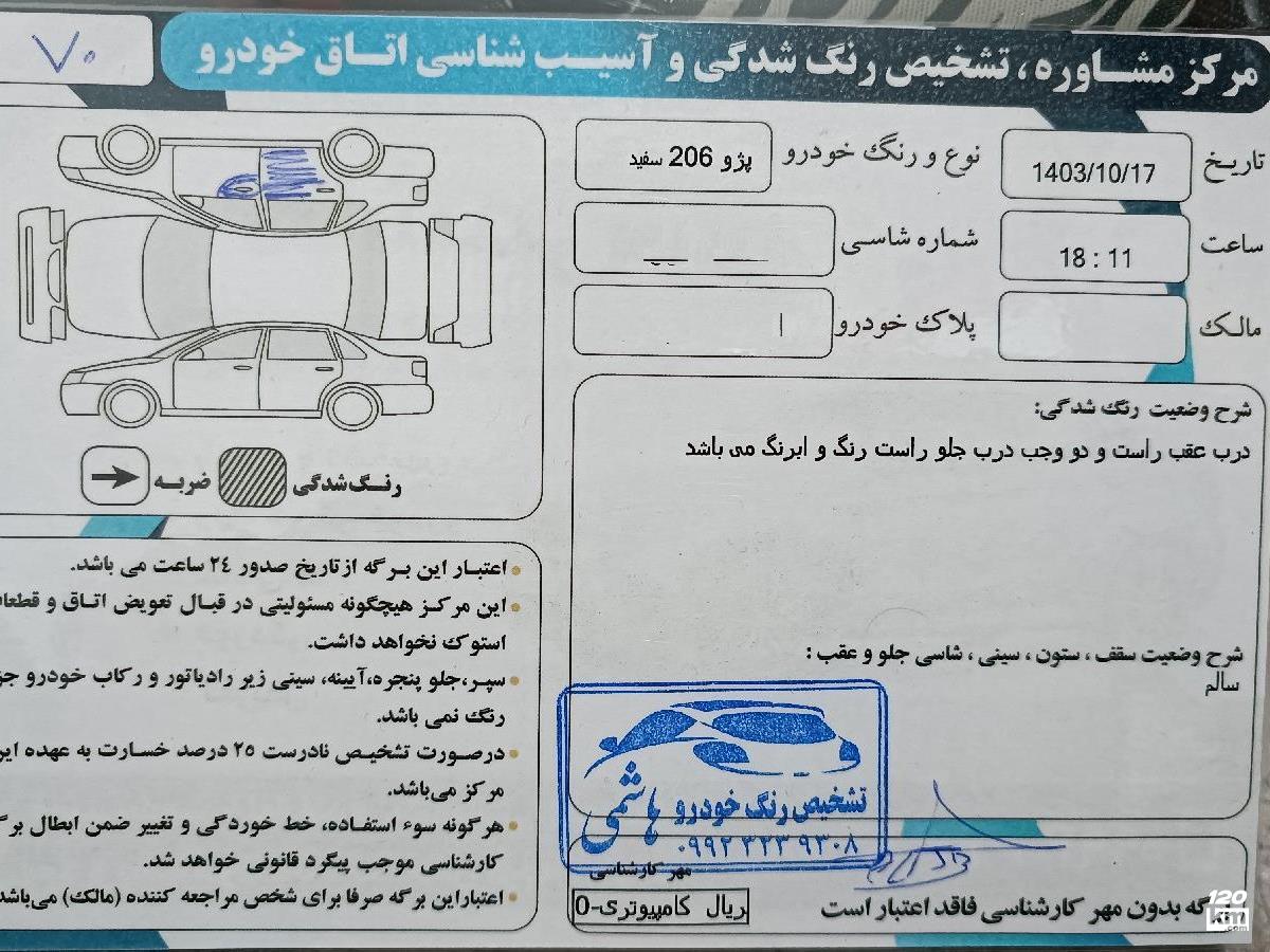 فروش پژو 206 تیپ 2 ۱۳۹۴ سفید یک لکه رنگ اصفهان ملک شهر (۱۳ اردیبهشت ۱۴۰۴)