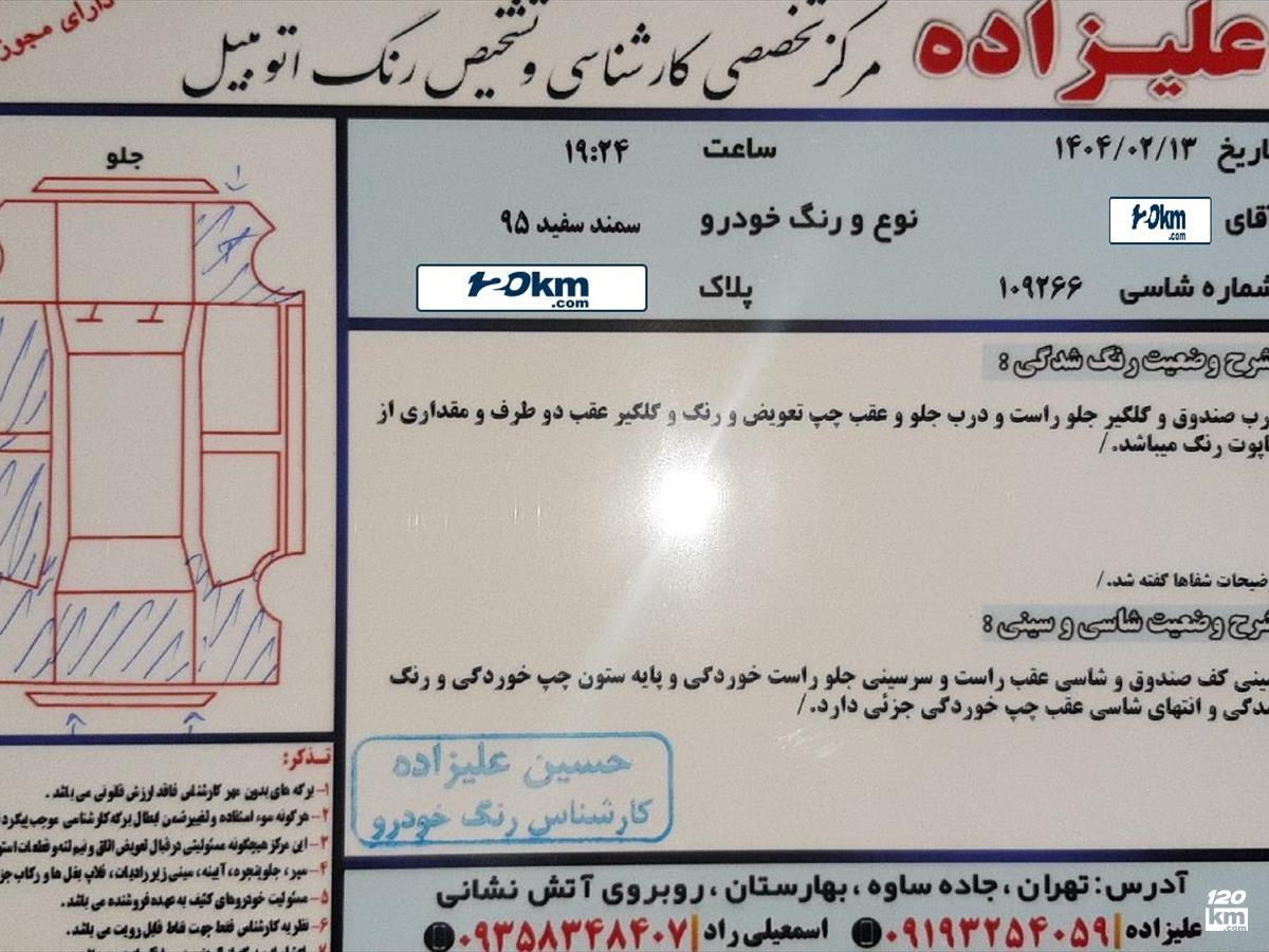 فروش سمند LX ۱۳۹۵ سفید دور رنگ تهران اسلامشهر (۱۴ اردیبهشت ۱۴۰۴)