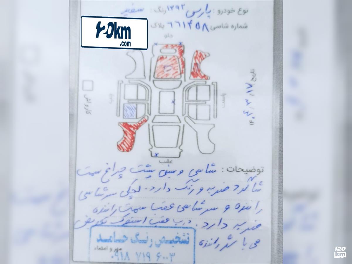 فروش پژو پارس ELX ۱۳۹۲ سفید یخچالی چند لکه رنگ همدان (۱۸ خرداد ۱۴۰۴)