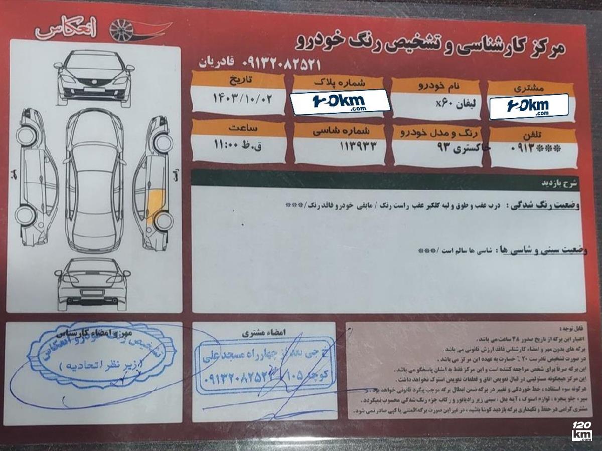 فروش لیفان X60 ۱۳۹۳ خاکستری یک لکه رنگ اصفهان رباط (۹ مرداد ۱۴۰۴)