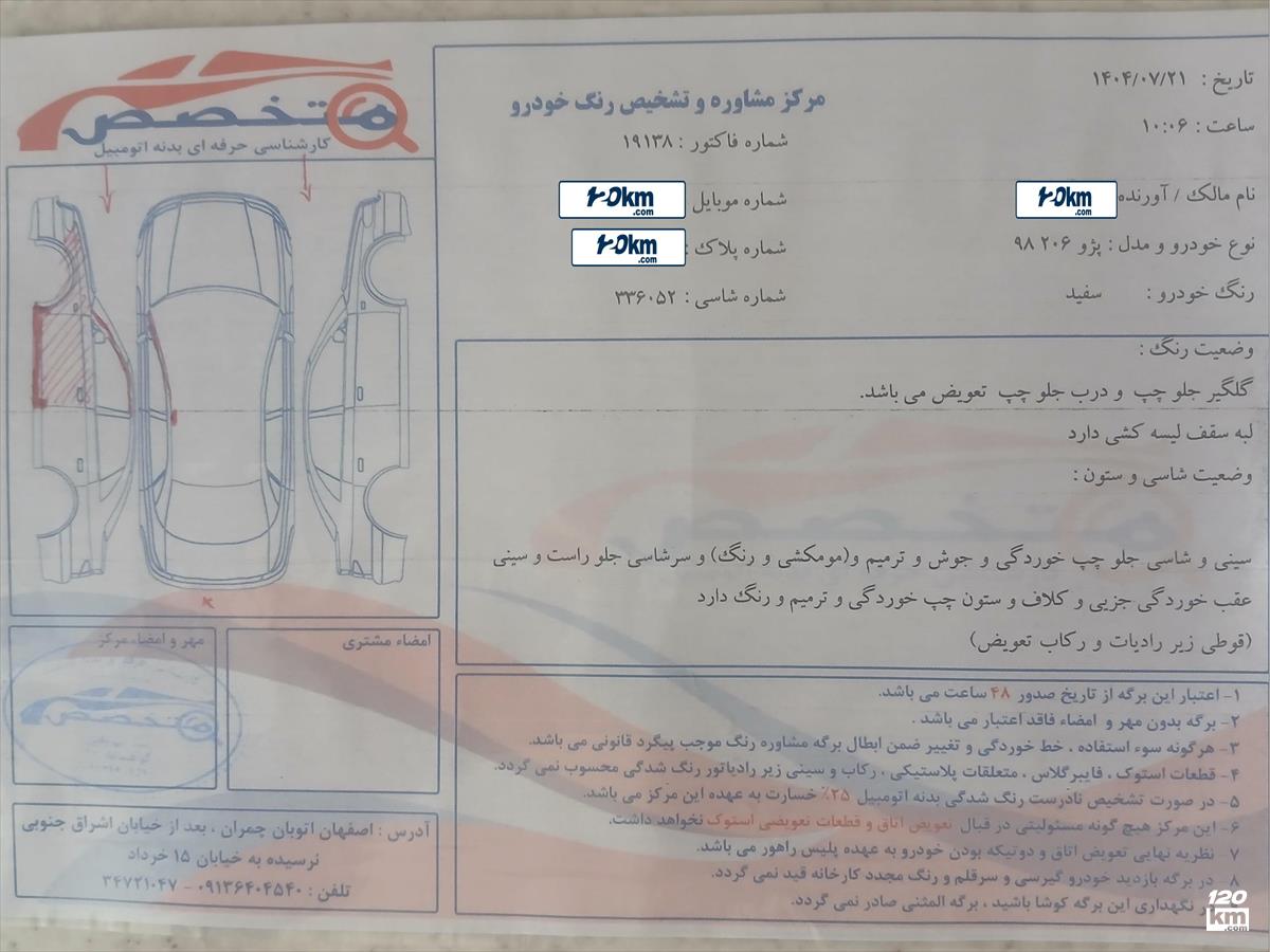 فروش پژو 206 تیپ 2 ۱۳۹۸ سفید گلگیر تعویض اصفهان کاوه (۲۷ مهر ۱۴۰۴)