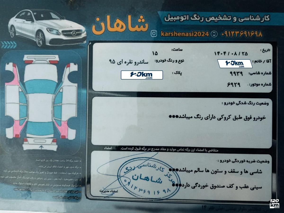 فروش رنو ساندرو ۱۳۹۵ نقره ای چند لکه رنگ گلستان بندر ترکمن (۲۹ آبان ۱۴۰۴)