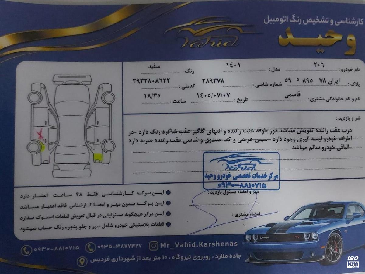 فروش پژو 206 تیپ 2 ۱۴۰۱ سفید چند لکه رنگ تهران شهریار (۹ مهر ۱۴۰۵)